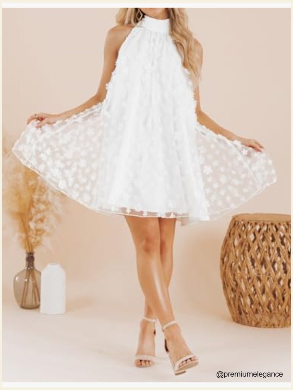 Mini A-Line Halter Cocktail Dress Flowy Swing Chiffon Homecoming - Picture 4 of 7